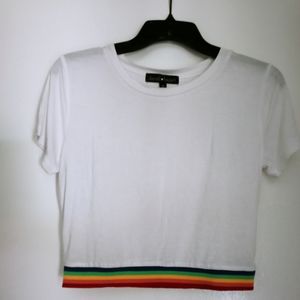 Derek Heart Juniors White color w/multicolor banded hem S/Sleeve T-shirt S 180